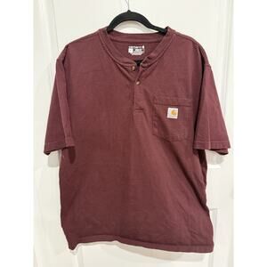 Carhartt Shirt Mens Sz L Short Sleeve Pocket Henley Crew Neck Loose Fit Burgundy